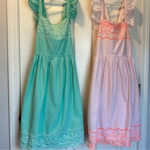 Kids Ruffled Lace Dress Set - Mint Green & Light Pink